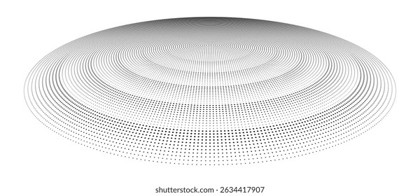 Abstractas medio tono punteado círculo de fondo publicitario o elemento de diseño. Efecto de ilusión óptica. Vector creativo de lunares en espiral de semitono en perspectiva.