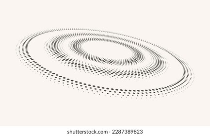 Abstract halftone dotted circles advertising background. Ripple optical illusion effect. White creative halftone circle polka dots vector in perspective view.