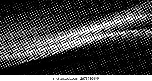 Abstractas fondo de publicidad de círculos punteados de medio tono. Efecto de ilusión óptica con distorsión. Vector de lunares semitono creativo en vista de perspectiva.