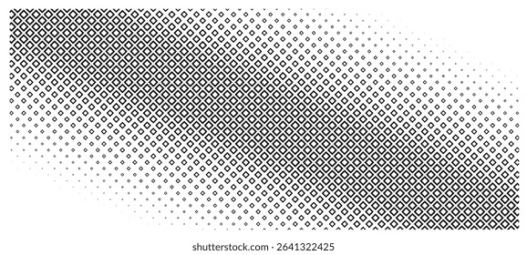 Abstract halftone dotted diamond pattern with gradient density in black and white vector illustration.