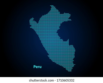 Abstract halftone dotted map of Peru isolated on dark blue background - Vector illustration concept.