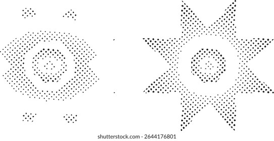 Abstract halftone dotted sun and spiral design