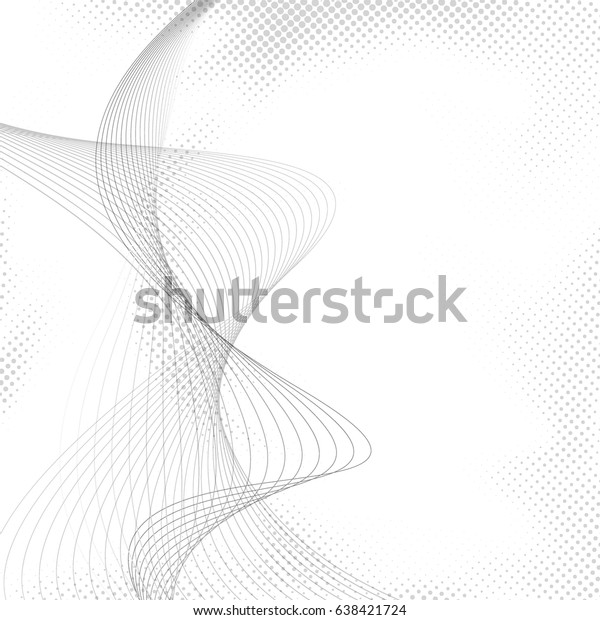 Abstract halftone dotted\
transparent wave background. White background with transparent\
blend swoosh lines and halftone dot particle in grey color. Vector\
illustration
