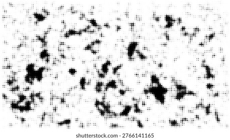Abstract halftone dust particle texture with scattered dotted noise pattern on white background for grunge overlay design