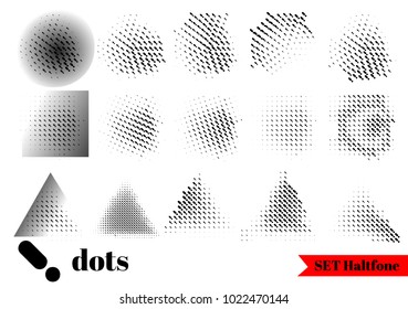 Abstract halftone effect with dots. Set dotted black texture. Circle in background shape radial, rectangle
triangle. White and black grange vector illustration.
