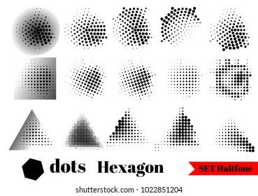 Abstract halftone effect with dots. Set dotted black texture. Circle in background shape radial, rectangle
triangle. White and black grange vector illustration.
