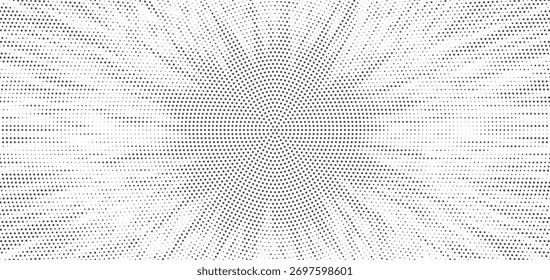 Fondo de explosión de semitono Abstractas, explosión radial punteada en blanco y negro que crea una ilusión óptica moderna, concepto de diseño mínimo para movimiento, velocidad y obras de arte futuristas