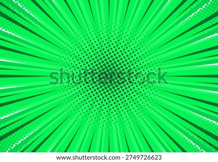 Abstract halftone explosion comic background in bright green pop art style	
