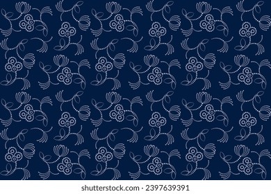  Abstract halftone flower natural imitation motif seamless pattern. Light blue element on dark blue background,for fabric textile masculine male shirt ladies dress cloth decoration print