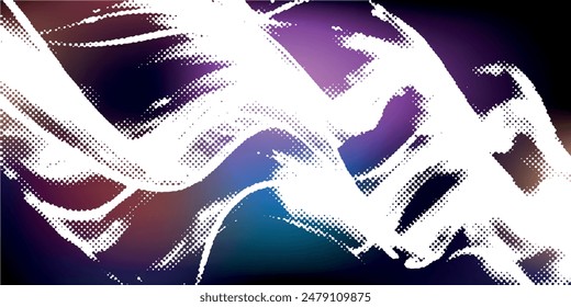 Abstract halftone flowing wavy gradient dots shape isolated on transparent background.