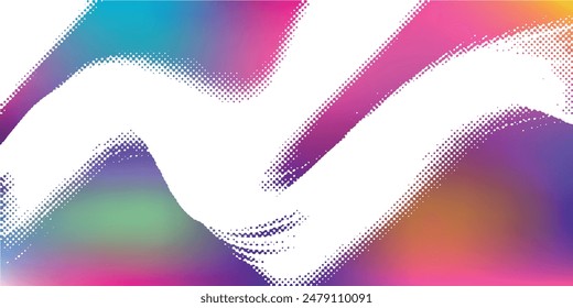Abstract halftone flowing wavy gradient dots shape isolated on transparent background.