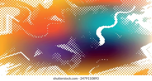 Abstract halftone flowing wavy gradient dots shape isolated on transparent background.