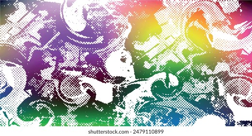 Abstract halftone flowing wavy gradient dots shape isolated on transparent background.