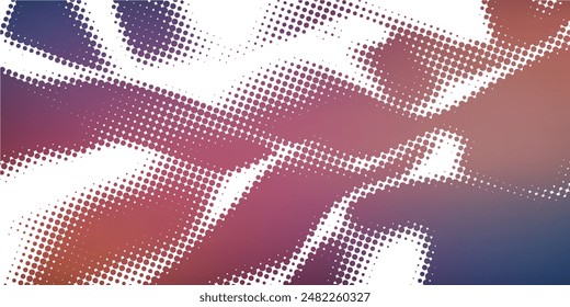 Abstract halftone flowing wavy gradient dots shape isolated on transparent background.