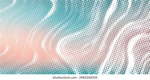 Abstract halftone flowing wavy gradient dots shape isolated on transparent background.