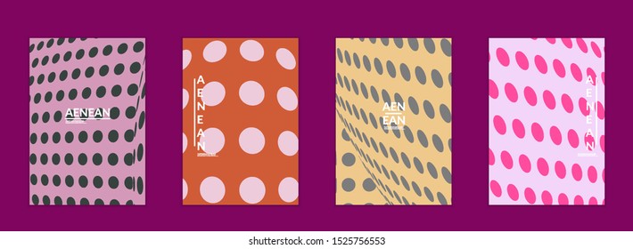 Abstract halftone flyer template with visual distortion effect. Optical art background. Warped 3D space. Futuristic vector illustration with circles on flat colored background