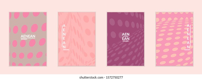 Abstract halftone flyer template with visual distortion effect. Optical art background. Warped 3D space. Futuristic vector illustration with circles on flat colored background