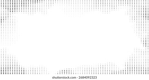 Abstractas marco de semitono con puntos negros degradados sobre fondo blanco. Ideal para proyectos o Plantillas de diseño abstracto, textura, semitono, gráfico y moderno.