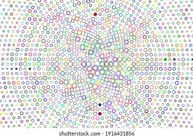 Abstract halftone geometric circles, shapes on white. Interesting mosaic banner. Geometric background with colored discs 