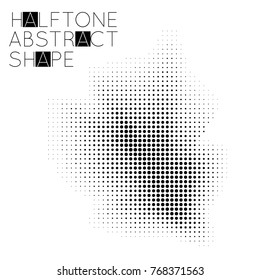 Abstract halftone geometric shape isolated on white background. Futuristic design element.
