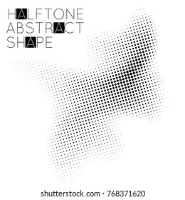 Abstract halftone geometric shape isolated on white background. Futuristic design element.