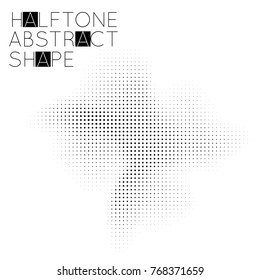 Abstract halftone geometric shape isolated on white background. Futuristic design element.
