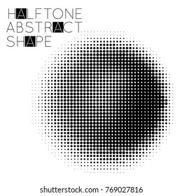 Abstract halftone geometric shape isolated on white background. Futuristic design element.