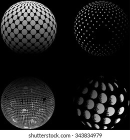 Abstract halftone globe design, stock vector illustration. Set. Black.