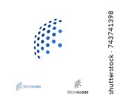 Abstract halftone globe logo design related to worldwide tech company