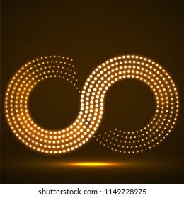 Abstract halftone glowing sign of infinity. Vector logo, design element