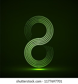 Abstract halftone glowing sign of infinity. Vector logo, design element