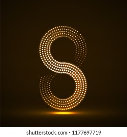 Abstract halftone glowing sign of infinity. Vector logo, design element