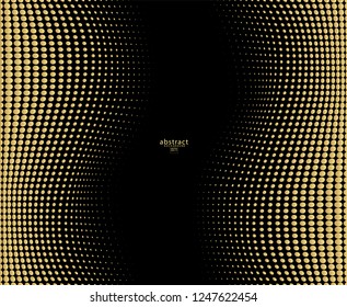 Abstract halftone gold dotted background. Futuristic grunge pattern, dot, wave. Vector modern optical pop art texture for posters, sites, business cards, cover, labels mock-up, vintage layout