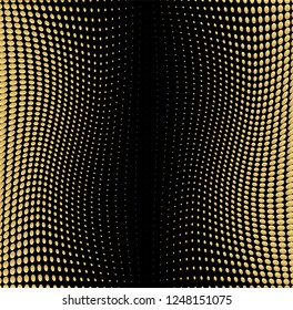 Abstract halftone gold dotted background. Futuristic grunge pattern, dot, wave. Vector modern optical pop art texture for posters, sites, business cards, cover, labels mock-up, vintage layout