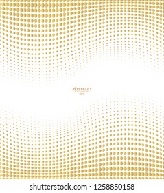 Abstract halftone gold dotted background. Futuristic grunge pattern, dot, wave. Vector modern optical pop art texture for posters, sites, business cards, cover, labels mock-up, vintage layout