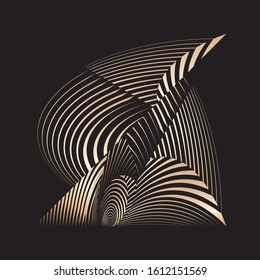 Abstract halftone gold lines background, geometric dynamic pattern, vector modern design texture for card, cover, poster, decoration.