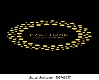 Abstract Halftone gold Logo Design Element, black background vector illustration
