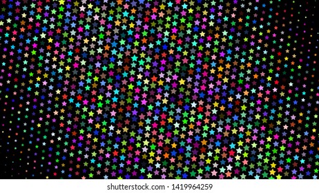 Abstract halftone gradient background of small colored stars on black