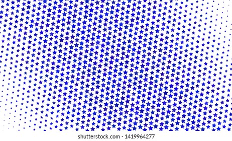 Abstract halftone gradient background of small stars, blue on white