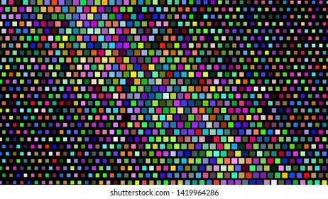 Abstract halftone gradient background of small squares, colored on black