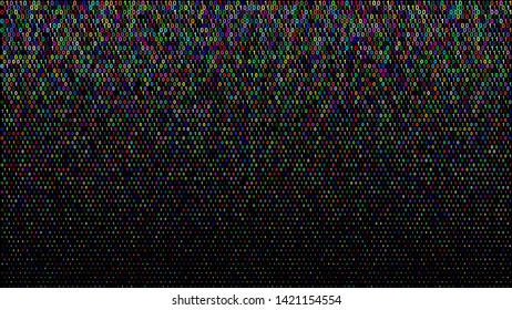 Abstract halftone gradient background of small ones and zeros, colored on black