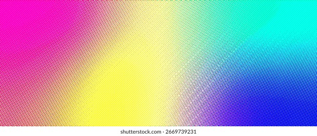 Abstract halftone gradient background with vibrant magenta, yellow, cyan, and blue dots. Modern retro pop art texture for print, design, and digital projects. Seamless, bright, and colorful.