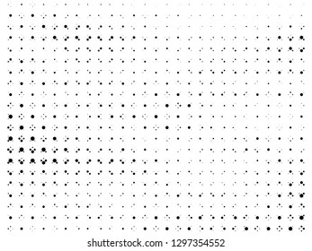 Abstract Halftone gradient dots background. Black white grunge texture. Pop Art circle comic pattern. Polka dots ornament vector pattern. Template for presentation flyer, business cards, stickers
