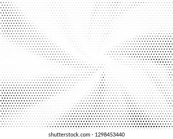 Abstract Halftone gradient dots background. Black white grunge texture. Pop Art circle comic pattern. Polka dots, rays twisted vector pattern. Template for presentation flyer, business cards, stickers