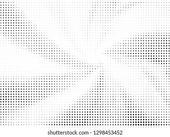Abstract Halftone gradient dots background. Black white grunge texture. Pop Art circle comic pattern. Polka dots, rays twisted vector pattern. Template for presentation flyer, business cards, stickers