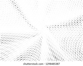 Abstract Halftone gradient dots background. Black white grunge texture. Pop Art circle comic pattern. Polka dots, rays twisted vector pattern. Template for presentation flyer, business cards, stickers