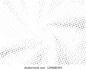 Abstract Halftone gradient dots background. Black white grunge texture. Pop Art circle comic pattern. Polka dots, rays twisted vector pattern. Template for presentation flyer, business cards, stickers