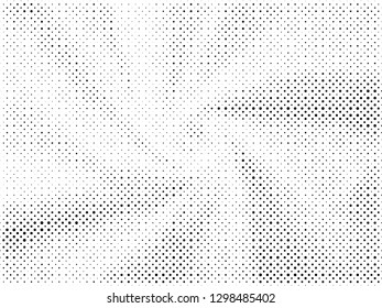 Abstract Halftone gradient dots background. Black white grunge texture. Pop Art circle comic pattern. Polka dots, rays twisted vector pattern. Template for presentation flyer, business cards, stickers