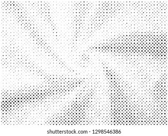 Abstract Halftone gradient dots background. Black white grunge texture. Pop Art circle comic pattern. Polka dots, rays twisted vector pattern. Template for presentation flyer, business cards, stickers