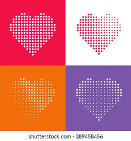 Abstract halftone gradient heart shape modern design vector illustration isolated on white red orange violet purple gray background